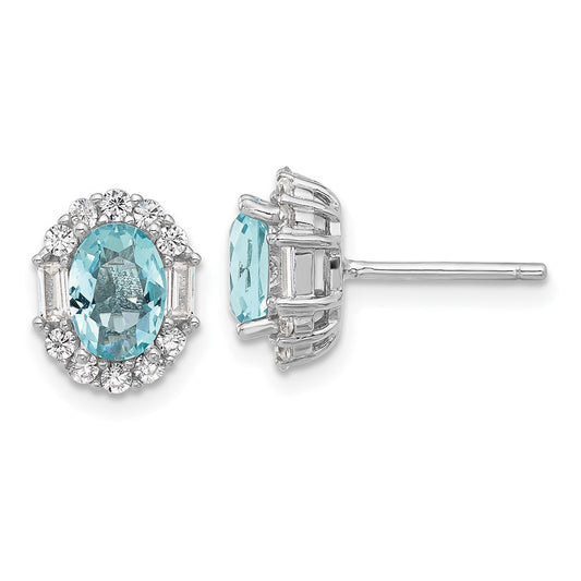 QCM1586 Cheryl M Sterling Silver Rhodium-plated Blue & White Brilliant-cut and Emerald-cut CZ Oval Post Earrings