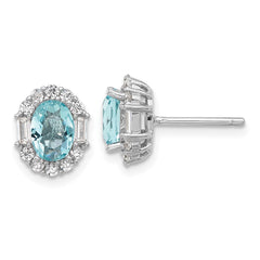 QCM1586 Cheryl M Sterling Silver Rhodium-plated Blue & White Brilliant-cut and Emerald-cut CZ Oval Post Earrings