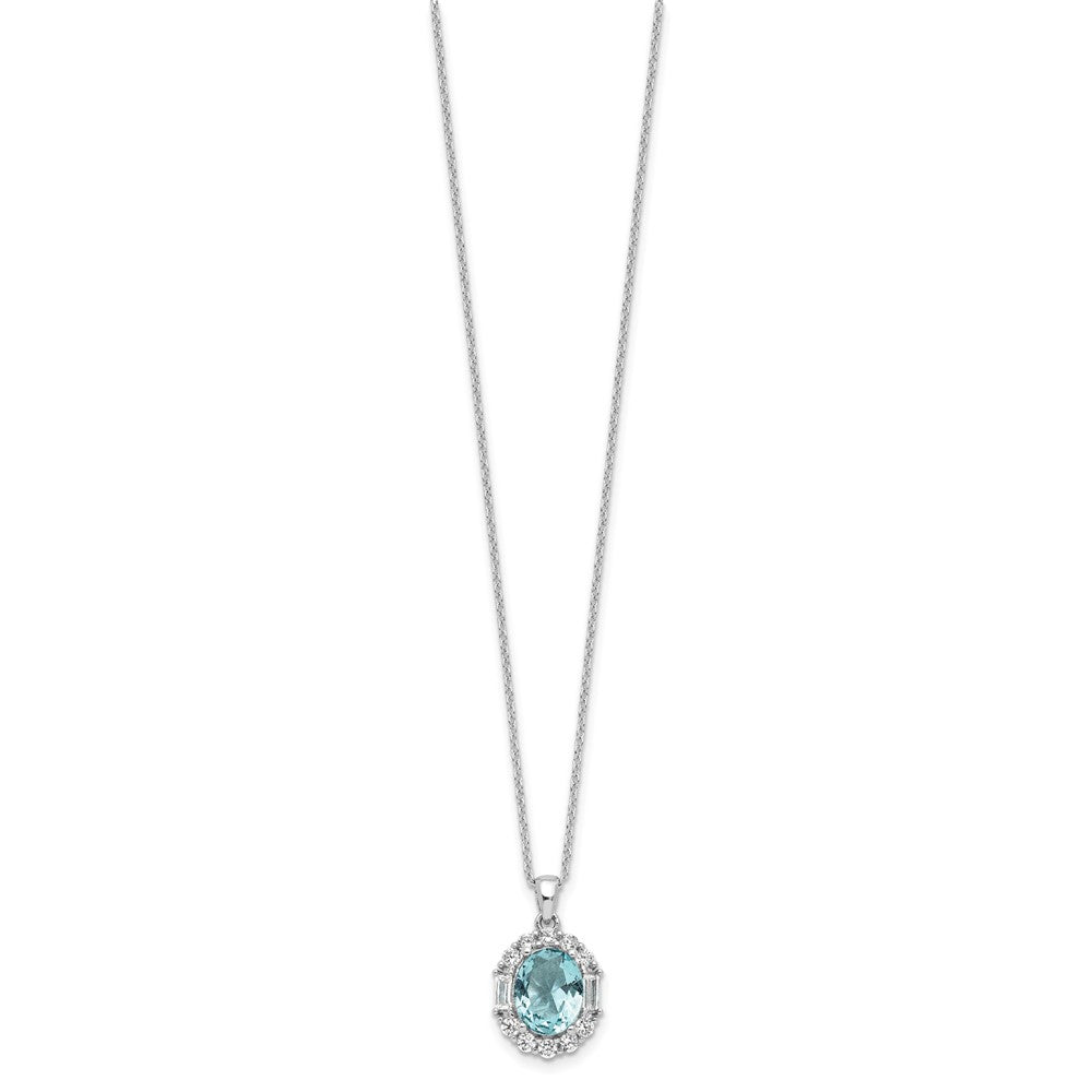 Cheryl M Sterling Silver Rhodium-plated Blue & White Brilliant-cut and Emerald-cut CZ Oval 18 Inch Necklace with 2 Inch Extender QCM1587-18