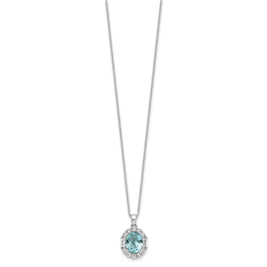 Cheryl M Sterling Silver Rhodium-plated Blue & White Brilliant-cut and Emerald-cut CZ Oval 18 Inch Necklace with 2 Inch Extender QCM1587-18
