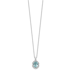 Cheryl M Sterling Silver Rhodium-plated Blue & White Brilliant-cut and Emerald-cut CZ Oval 18 Inch Necklace with 2 Inch Extender QCM1587-18