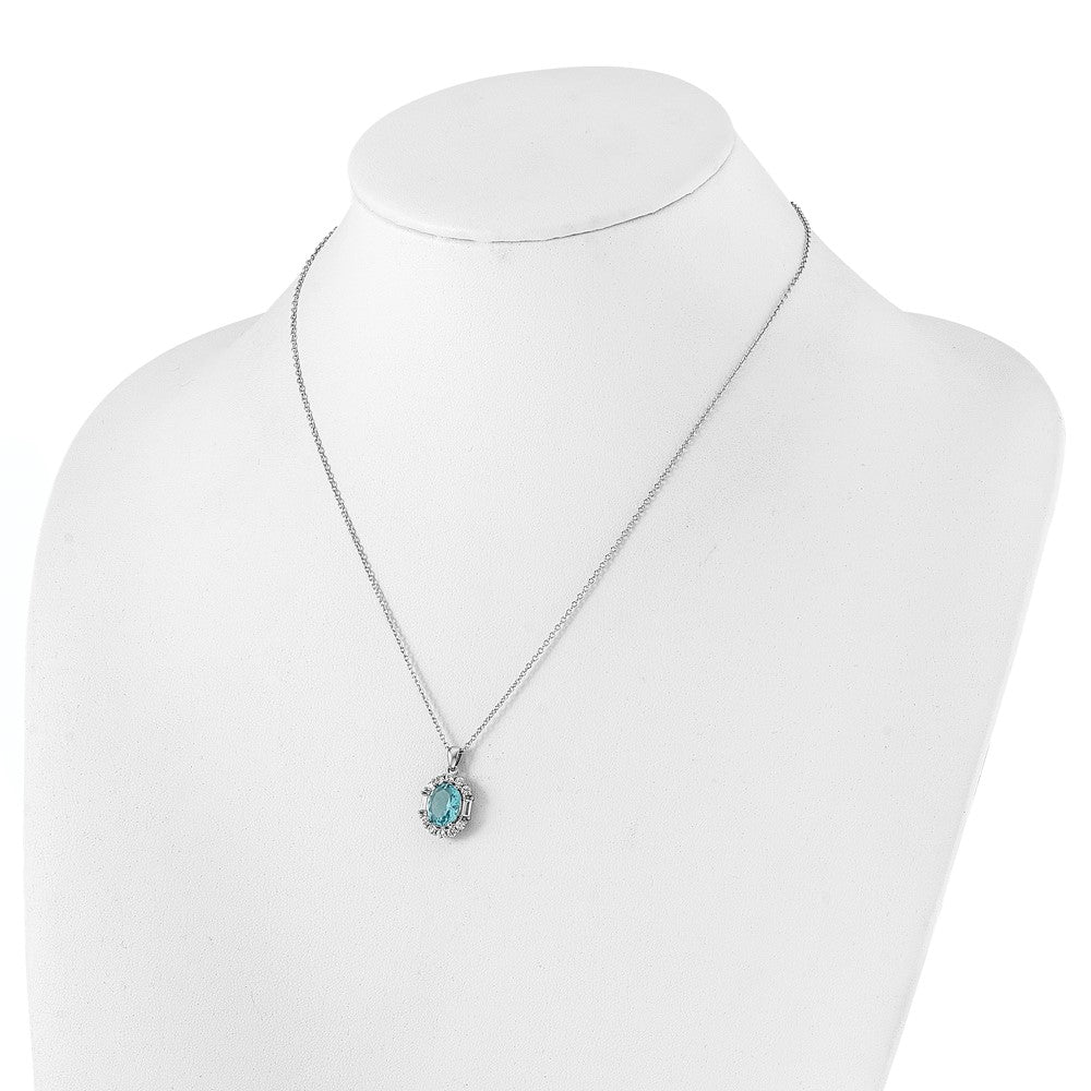 Cheryl M Sterling Silver Rhodium-plated Blue & White Brilliant-cut and Emerald-cut CZ Oval 18 Inch Necklace with 2 Inch Extender QCM1587-18