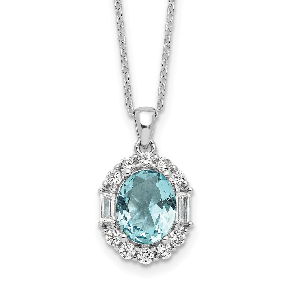 Cheryl M Sterling Silver Rhodium-plated Blue & White Brilliant-cut and Emerald-cut CZ Oval 18 Inch Necklace with 2 Inch Extender QCM1587-18
