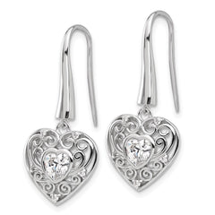 QCM1588 Cheryl M Sterling Silver Rhodium-plated Brilliant-cut CZ Heart Dangle Earrings