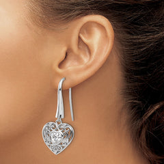 QCM1588 Cheryl M Sterling Silver Rhodium-plated Brilliant-cut CZ Heart Dangle Earrings