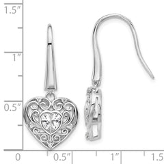 QCM1588 Cheryl M Sterling Silver Rhodium-plated Brilliant-cut CZ Heart Dangle Earrings
