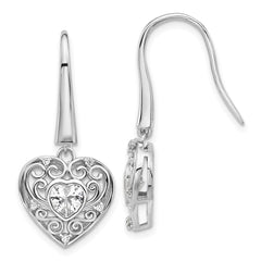 QCM1588 Cheryl M Sterling Silver Rhodium-plated Brilliant-cut CZ Heart Dangle Earrings