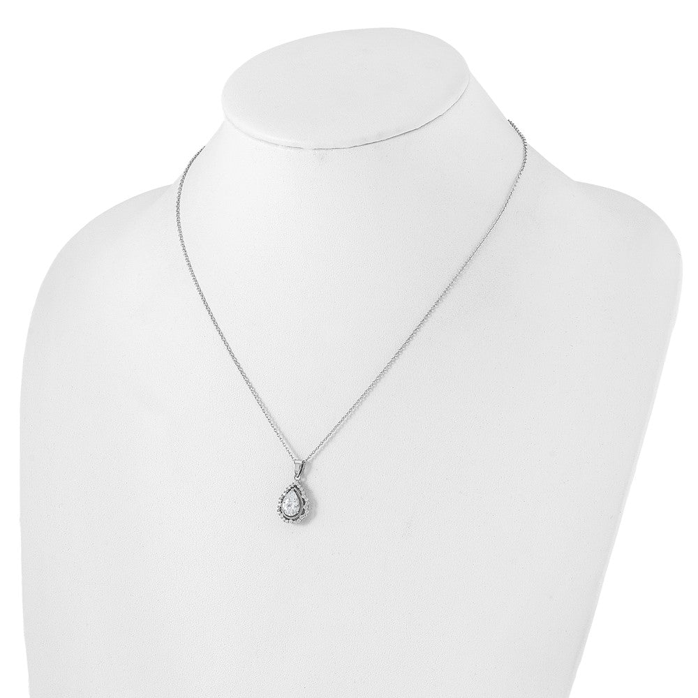 Cheryl M Sterling Silver Rhodium-plated Brilliant-cut CZ Teardrop 18 Inch Necklace with 2 Inch Extender QCM1589-18