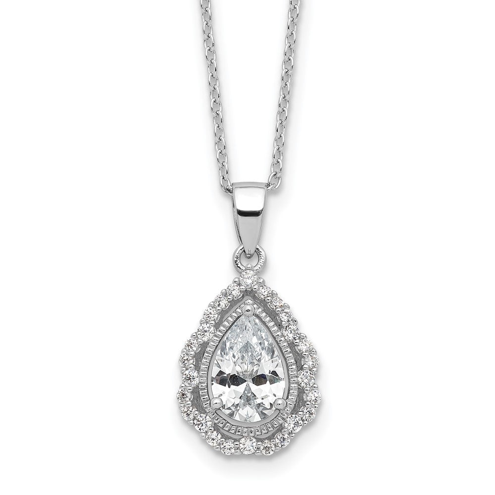 Cheryl M Sterling Silver Rhodium-plated Brilliant-cut CZ Teardrop 18 Inch Necklace with 2 Inch Extender QCM1589-18