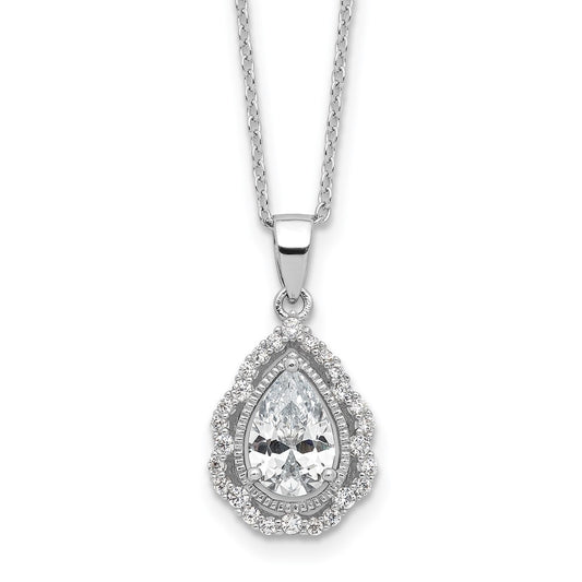 Cheryl M Sterling Silver Rhodium-plated Brilliant-cut CZ Teardrop 18 Inch Necklace with 2 Inch Extender QCM1589-18