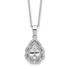 Cheryl M Sterling Silver Rhodium-plated Brilliant-cut CZ Teardrop 18 Inch Necklace with 2 Inch Extender QCM1589-18