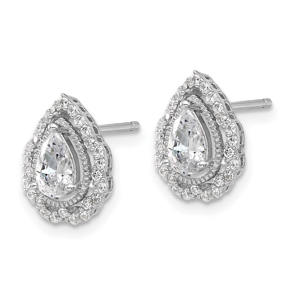 QCM1590 Cheryl M Sterling Silver Rhodium-plated Brilliant-cut Teardrop CZ Post Earrings