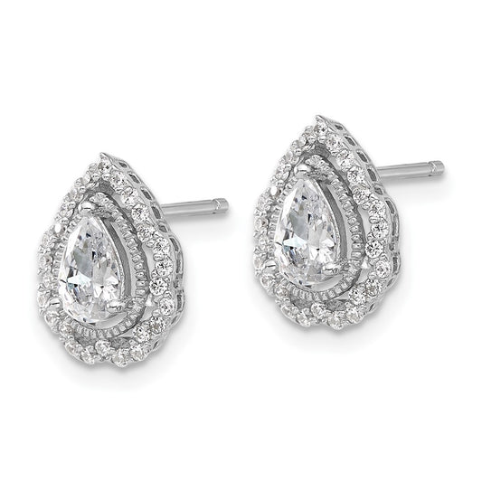 QCM1590 Cheryl M Sterling Silver Rhodium-plated Brilliant-cut Teardrop CZ Post Earrings