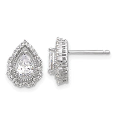 QCM1590 Cheryl M Sterling Silver Rhodium-plated Brilliant-cut Teardrop CZ Post Earrings