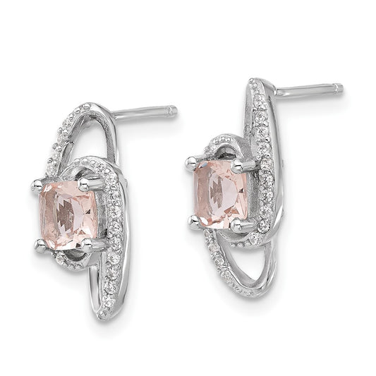 QCM1593 Cheryl M Sterling Silver Rhodium-plated Cushion-cut Simulated Morganite and White Brilliant-cut CZ Post Dangle Earrings