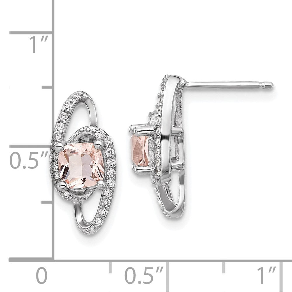 QCM1593 Cheryl M Sterling Silver Rhodium-plated Cushion-cut Simulated Morganite and White Brilliant-cut CZ Post Dangle Earrings