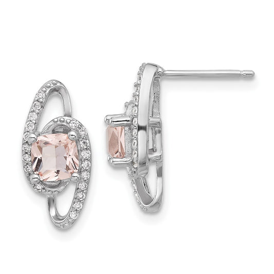 QCM1593 Cheryl M Sterling Silver Rhodium-plated Cushion-cut Simulated Morganite and White Brilliant-cut CZ Post Dangle Earrings