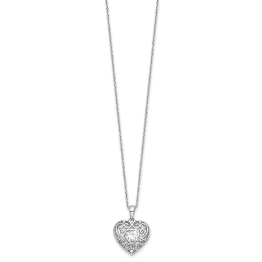 Cheryl M Sterling Silver Rhodium-plated Brilliant-cut CZ Heart 18 Inch Necklace with 2 Inch Extender QCM1594-18
