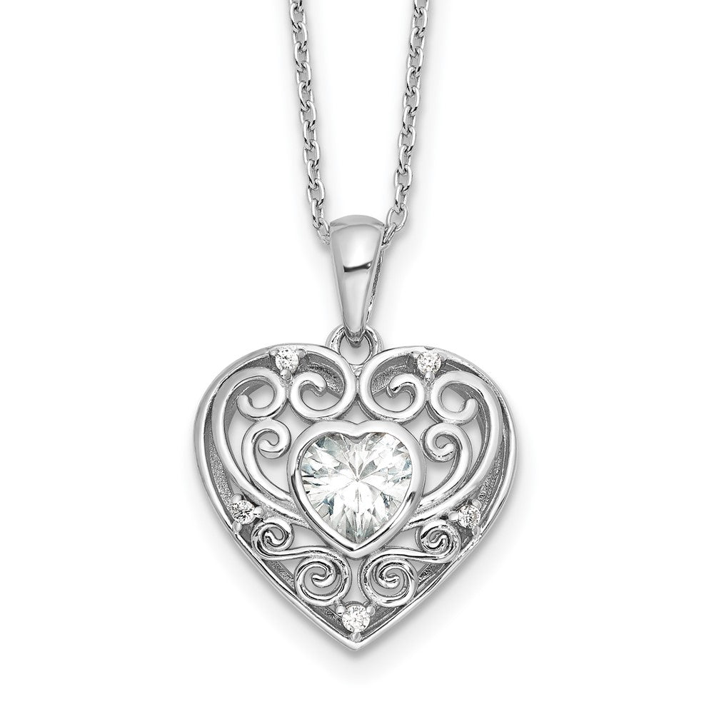 Cheryl M Sterling Silver Rhodium-plated Brilliant-cut CZ Heart 18 Inch Necklace with 2 Inch Extender QCM1594-18