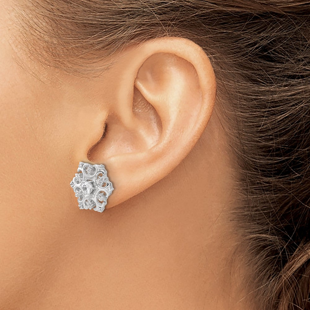 QCM1596 Cheryl M Sterling Silver Rhodium-plated Brilliant-cut CZ Snowflake Post Earrings
