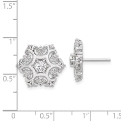 QCM1596 Cheryl M Sterling Silver Rhodium-plated Brilliant-cut CZ Snowflake Post Earrings