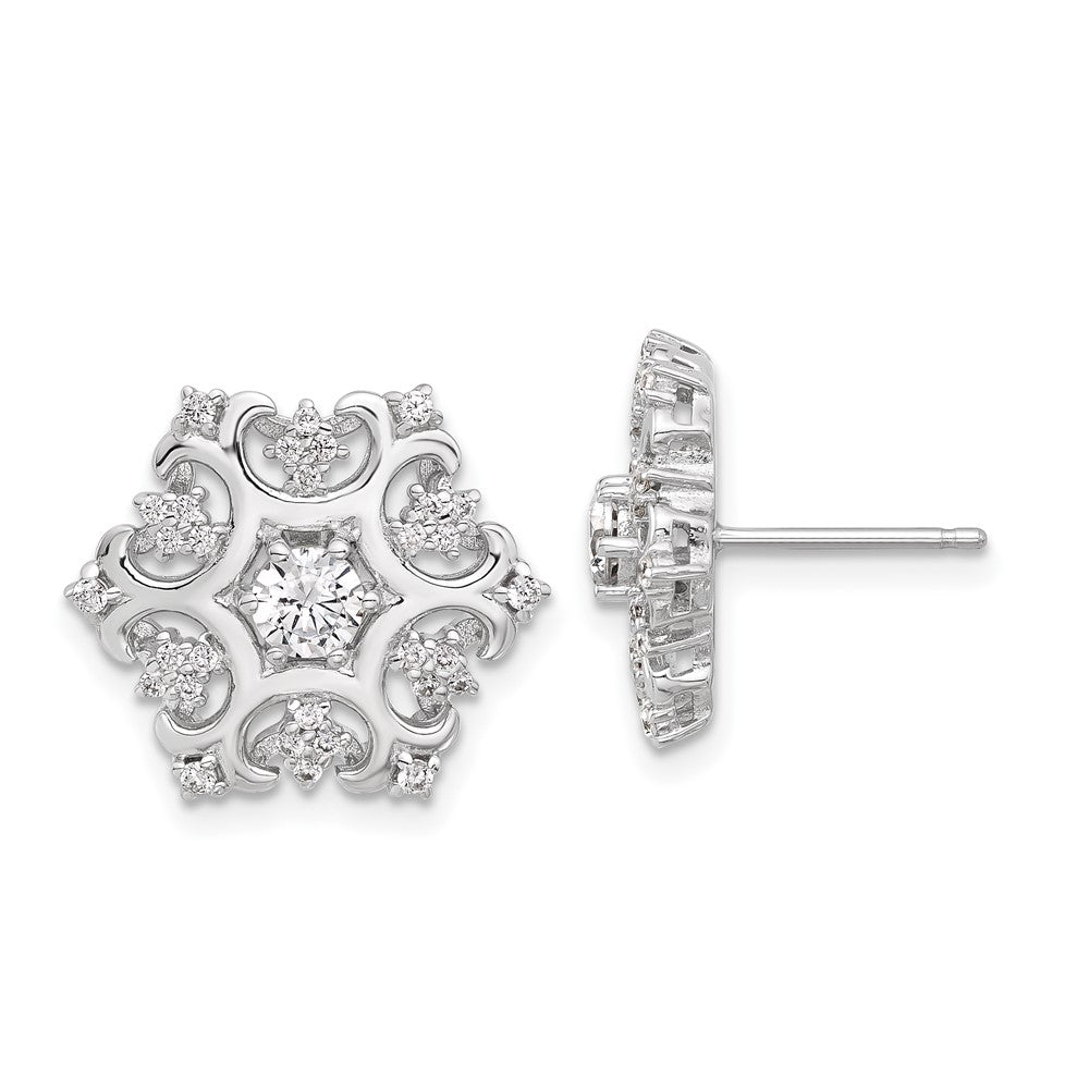 QCM1596 Cheryl M Sterling Silver Rhodium-plated Brilliant-cut CZ Snowflake Post Earrings