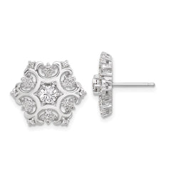 QCM1596 Cheryl M Sterling Silver Rhodium-plated Brilliant-cut CZ Snowflake Post Earrings