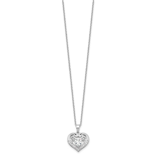 Cheryl M Sterling Silver Rhodium-plated Brilliant-cut CZ Heart 18 Inch Necklace with 2 Inch Extender QCM1597-18