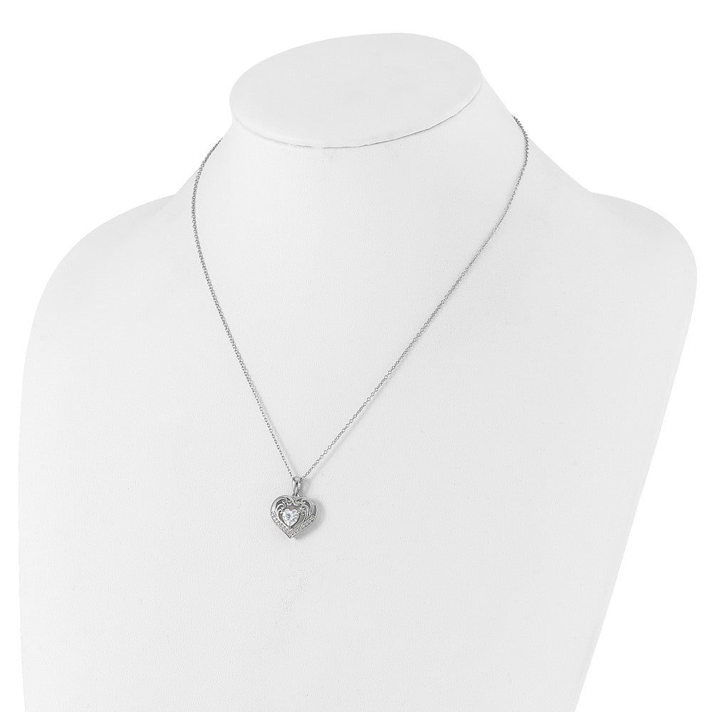 Cheryl M Sterling Silver Rhodium-plated Brilliant-cut CZ Heart 18 Inch Necklace with 2 Inch Extender QCM1597-18
