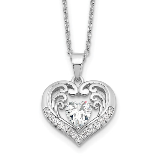Cheryl M Sterling Silver Rhodium-plated Brilliant-cut CZ Heart 18 Inch Necklace with 2 Inch Extender QCM1597-18