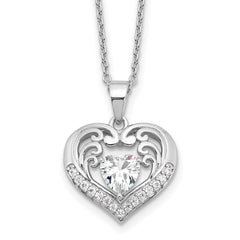 Cheryl M Sterling Silver Rhodium-plated Brilliant-cut CZ Heart 18 Inch Necklace with 2 Inch Extender QCM1597-18