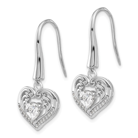 QCM1598 Cheryl M Sterling Silver Rhodium-plated Brilliant-cut CZ Heart Dangle Earrings