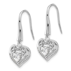 QCM1598 Cheryl M Sterling Silver Rhodium-plated Brilliant-cut CZ Heart Dangle Earrings