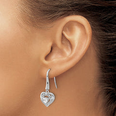 QCM1598 Cheryl M Sterling Silver Rhodium-plated Brilliant-cut CZ Heart Dangle Earrings
