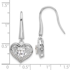 QCM1598 Cheryl M Sterling Silver Rhodium-plated Brilliant-cut CZ Heart Dangle Earrings