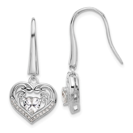 QCM1598 Cheryl M Sterling Silver Rhodium-plated Brilliant-cut CZ Heart Dangle Earrings