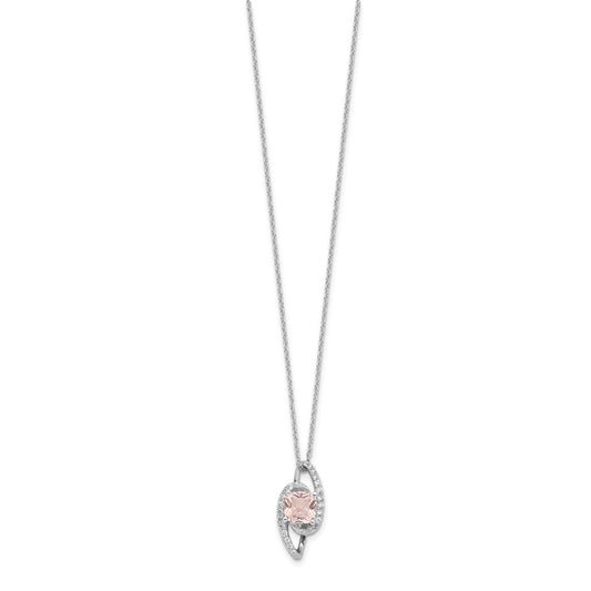 Cheryl M Sterling Silver Rhodium-plated Cushion-cut Simulated Morganite & White Brilliant-cut CZ 18 Inch Necklace with 2 Inch Extender QCM1600-18