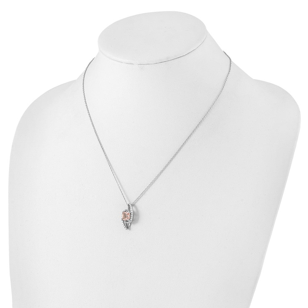 Cheryl M Sterling Silver Rhodium-plated Cushion-cut Simulated Morganite & White Brilliant-cut CZ 18 Inch Necklace with 2 Inch Extender QCM1600-18