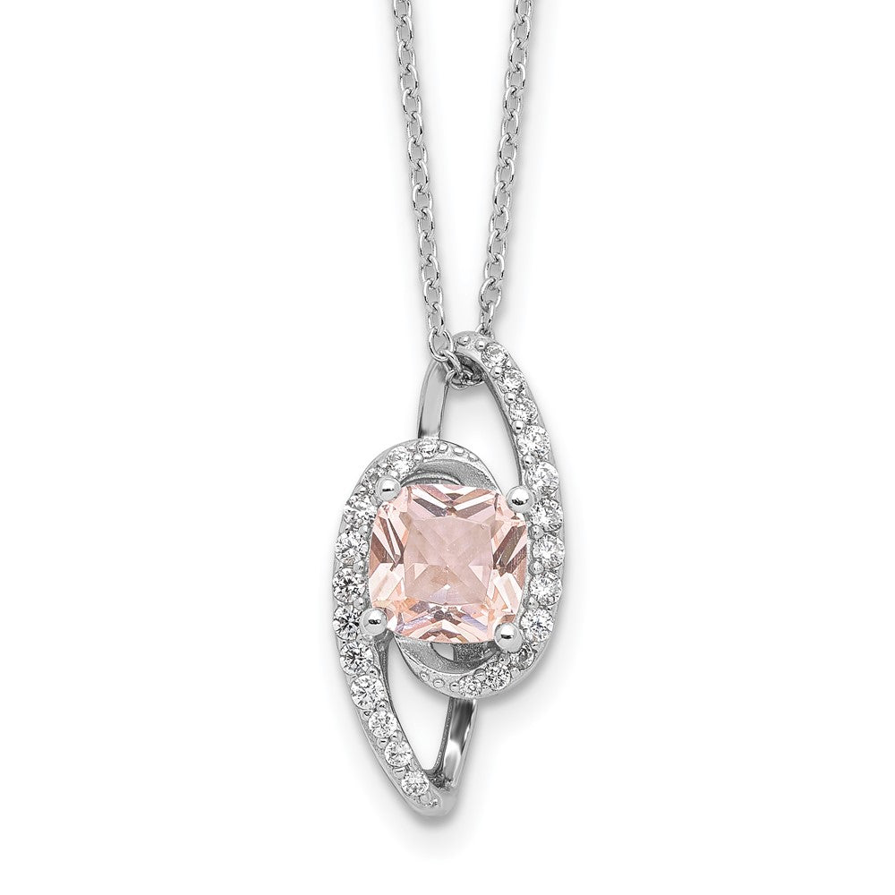 Cheryl M Sterling Silver Rhodium-plated Cushion-cut Simulated Morganite & White Brilliant-cut CZ 18 Inch Necklace with 2 Inch Extender QCM1600-18