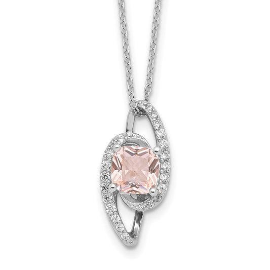 Cheryl M Sterling Silver Rhodium-plated Cushion-cut Simulated Morganite & White Brilliant-cut CZ 18 Inch Necklace with 2 Inch Extender QCM1600-18