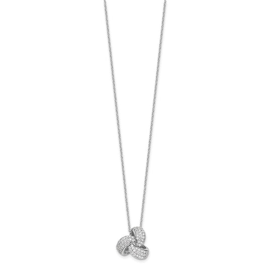 Cheryl M Sterling Silver Rhodium-plated Brilliant-cut Pave CZ Love Knot 18 Inch Necklace with 2 Inch Extender QCM1604-18