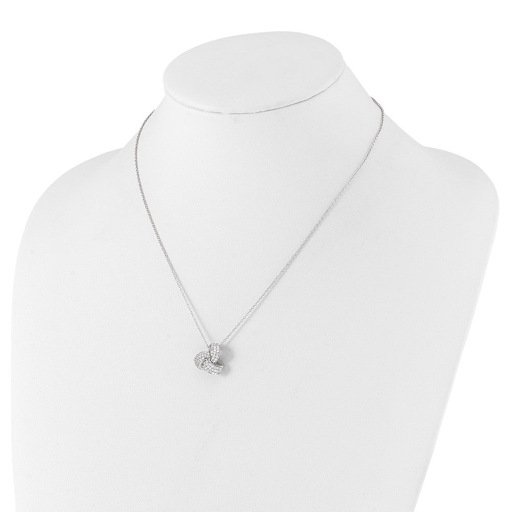 Cheryl M Sterling Silver Rhodium-plated Brilliant-cut Pave CZ Love Knot 18 Inch Necklace with 2 Inch Extender QCM1604-18