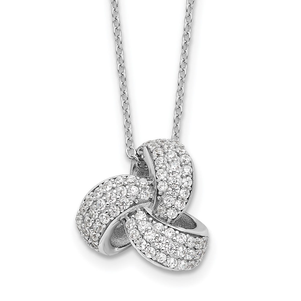 Cheryl M Sterling Silver Rhodium-plated Brilliant-cut Pave CZ Love Knot 18 Inch Necklace with 2 Inch Extender QCM1604-18