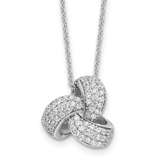 Cheryl M Sterling Silver Rhodium-plated Brilliant-cut Pave CZ Love Knot 18 Inch Necklace with 2 Inch Extender QCM1604-18