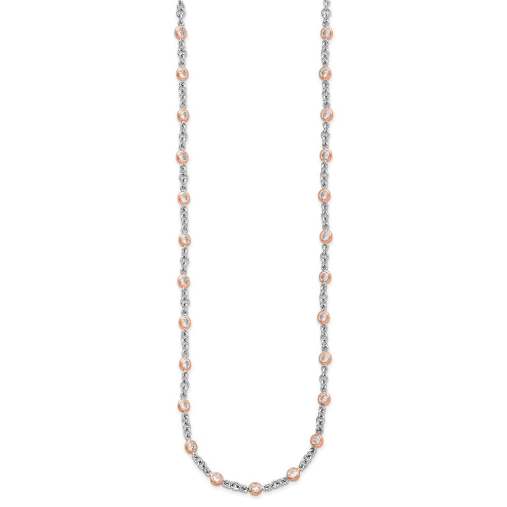Cheryl M Sterling Silver Rhodium-plated and Rose Gold-plated Accent Brilliant-cut CZ Bezel 42 Station 24 Inch Necklace QCM1605-24