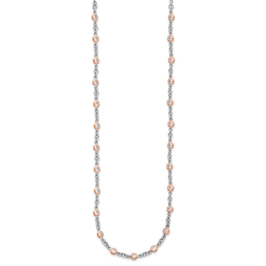 Cheryl M Sterling Silver Rhodium-plated and Rose Gold-plated Accent Brilliant-cut CZ Bezel 42 Station 24 Inch Necklace QCM1605-24