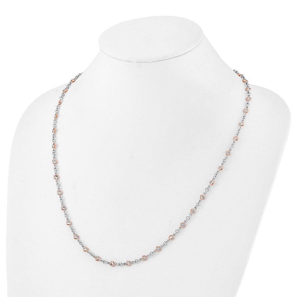 Cheryl M Sterling Silver Rhodium-plated and Rose Gold-plated Accent Brilliant-cut CZ Bezel 42 Station 24 Inch Necklace QCM1605-24