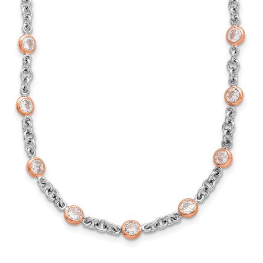 Cheryl M Sterling Silver Rhodium-plated and Rose Gold-plated Accent Brilliant-cut CZ Bezel 42 Station 24 Inch Necklace QCM1605-24