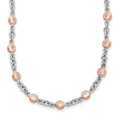 Cheryl M Sterling Silver Rhodium-plated and Rose Gold-plated Accent Brilliant-cut CZ Bezel 42 Station 24 Inch Necklace QCM1605-24