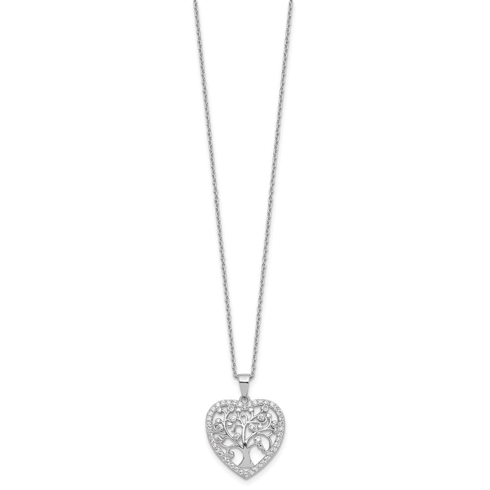 Cheryl M Sterling Silver Rhodium-plated Brilliant-cut CZ Tree of Life Heart 18 Inch Necklace with 2 Inch Extender QCM1606-18